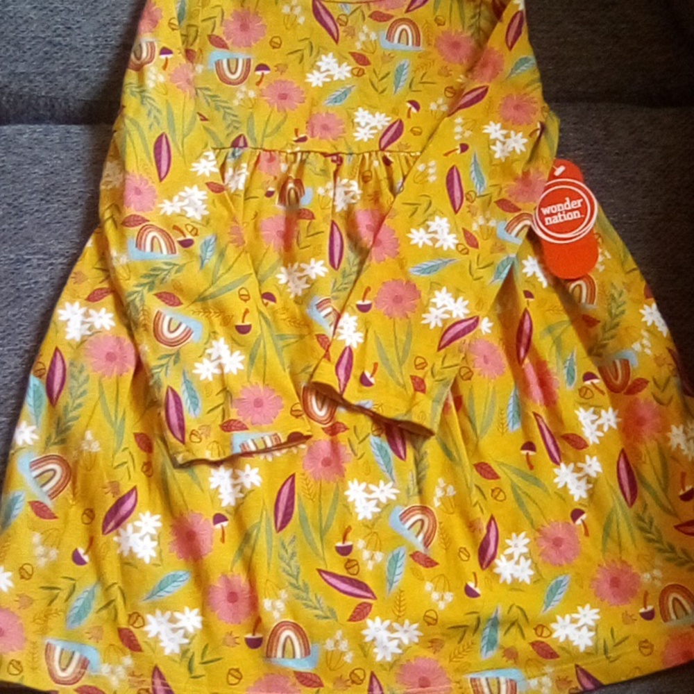 NWT Wonder Nation Yellow Long Sleeve Printed Midi Dress (Kids)7-8